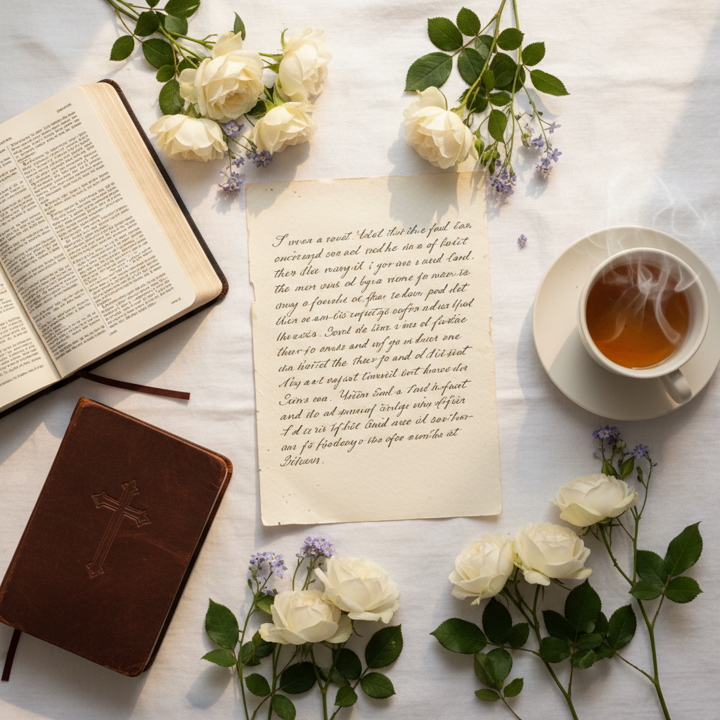 Flat Lay Letter with Bible and Tea